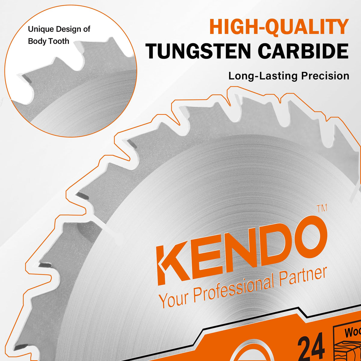Kendo ATB tooth design close-up showing smoother cuts and reduced splintering.