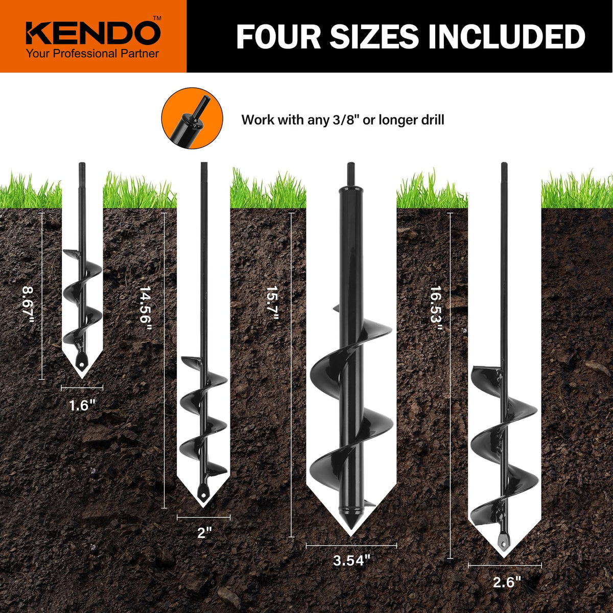 KENDO auger 2x14-56 inch covers wider holes for bedding plants