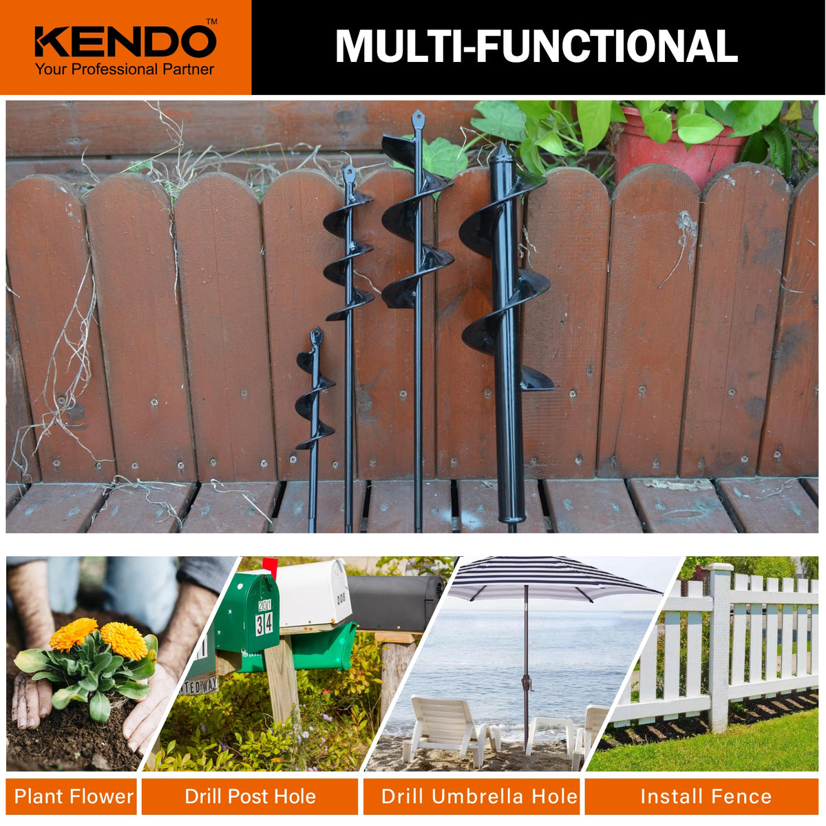 KENDO auger showing hanging hole for easy storage after use