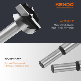 KENDO Forstner Bit Set made of heat-treated alloy steel for durability.