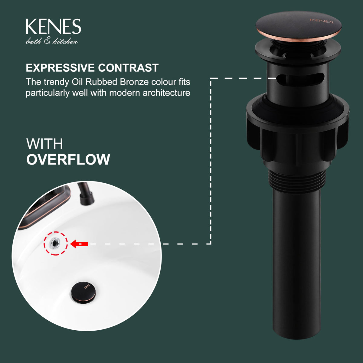 KENES anti-clog filter basket pictured catching hair and debris.