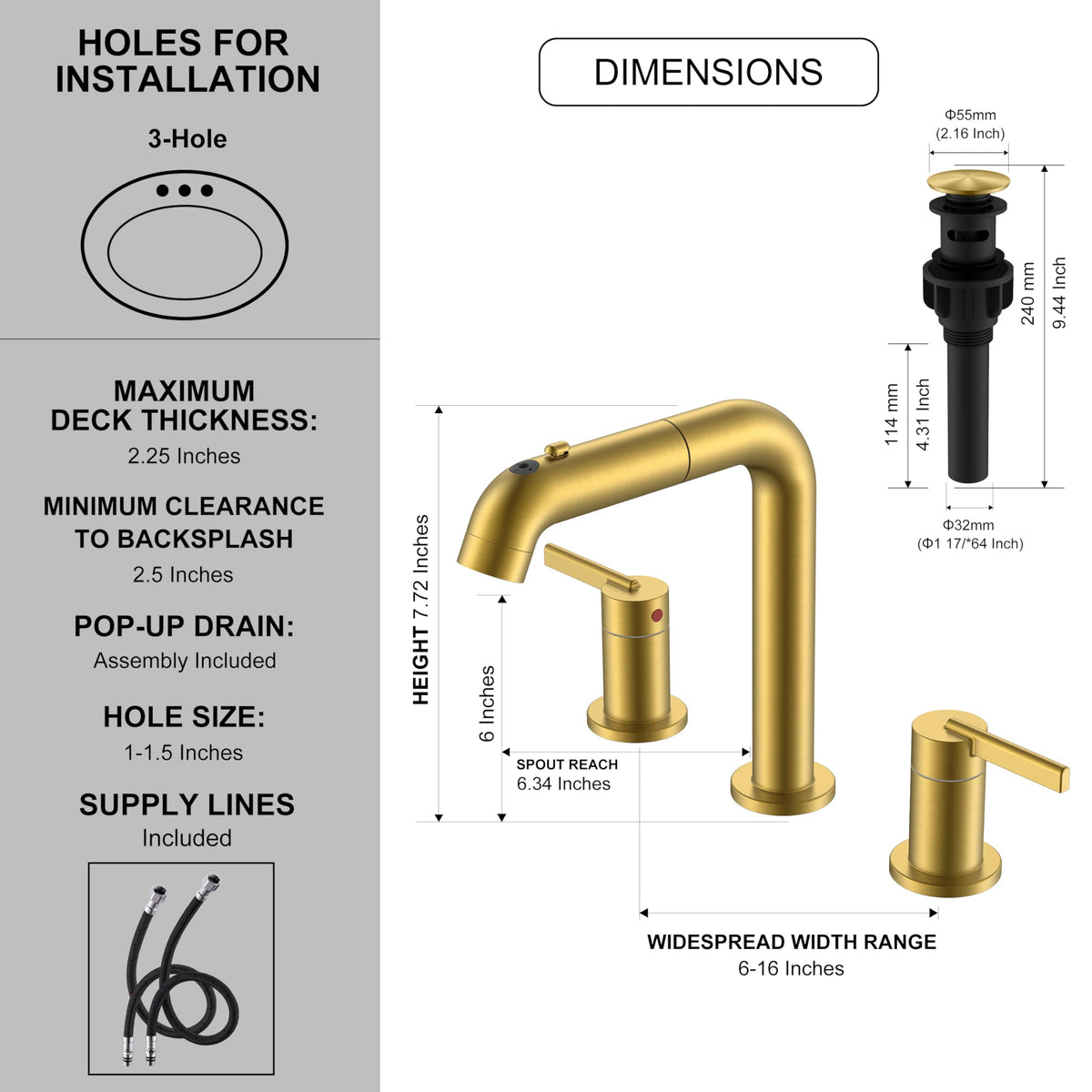 KENES pop-up drain and supply lines included for a complete DIY-ready install.