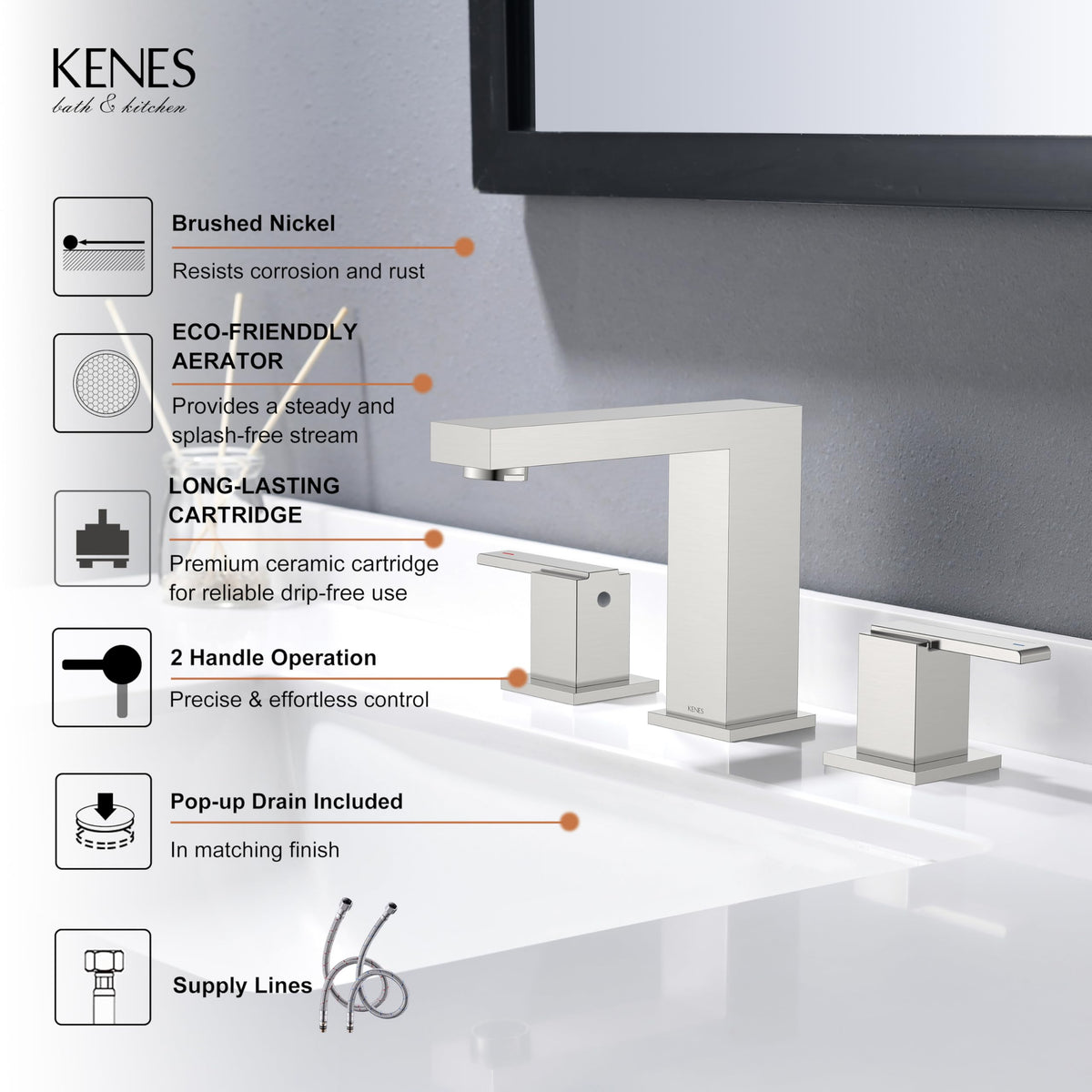 KENES KE-9050-P pop-up drain included for sink setup