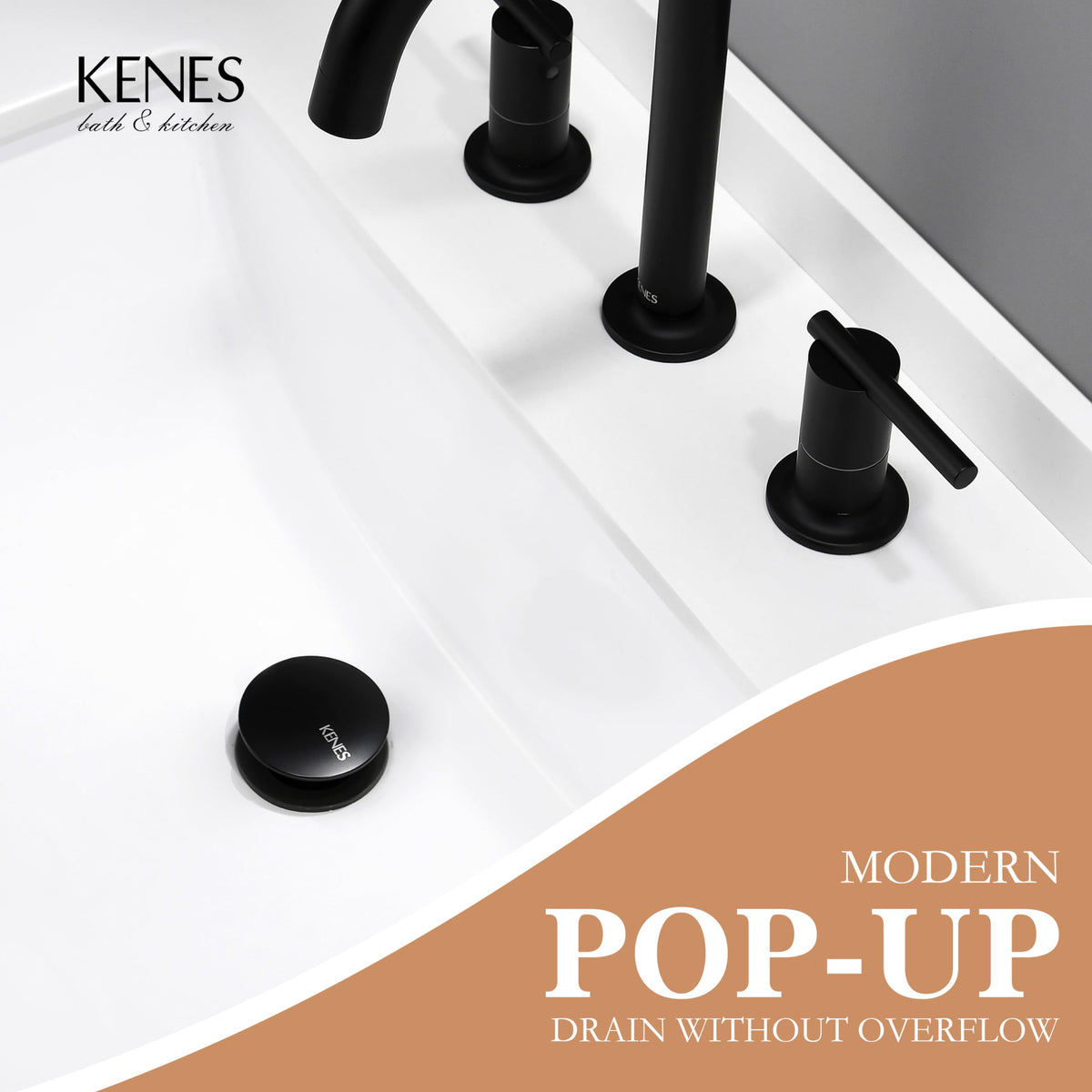 KENES KE-P300A-2 drain assembly close-up, high-quality stainless steel and ABS construction.
