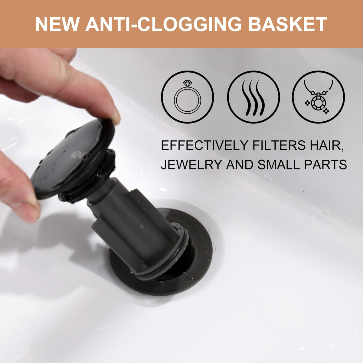 KENES KE-P300A-2 standard drain compatibility close-up, fits most sinks.