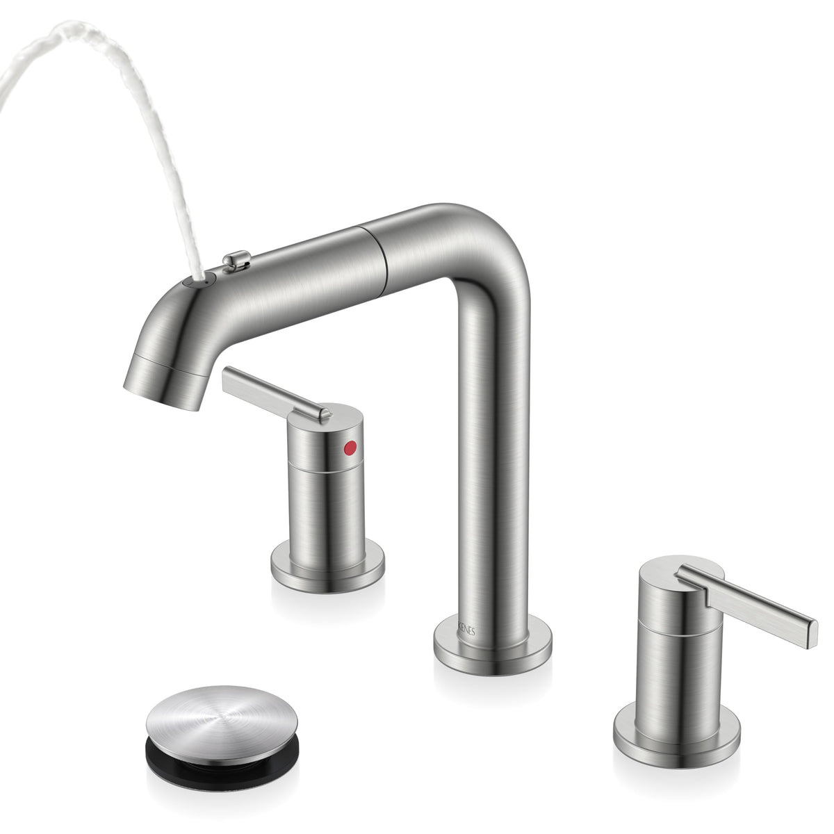 KENES LJ-9058A faucet wide view highlights brushed nickel finish for a modern bathroom.