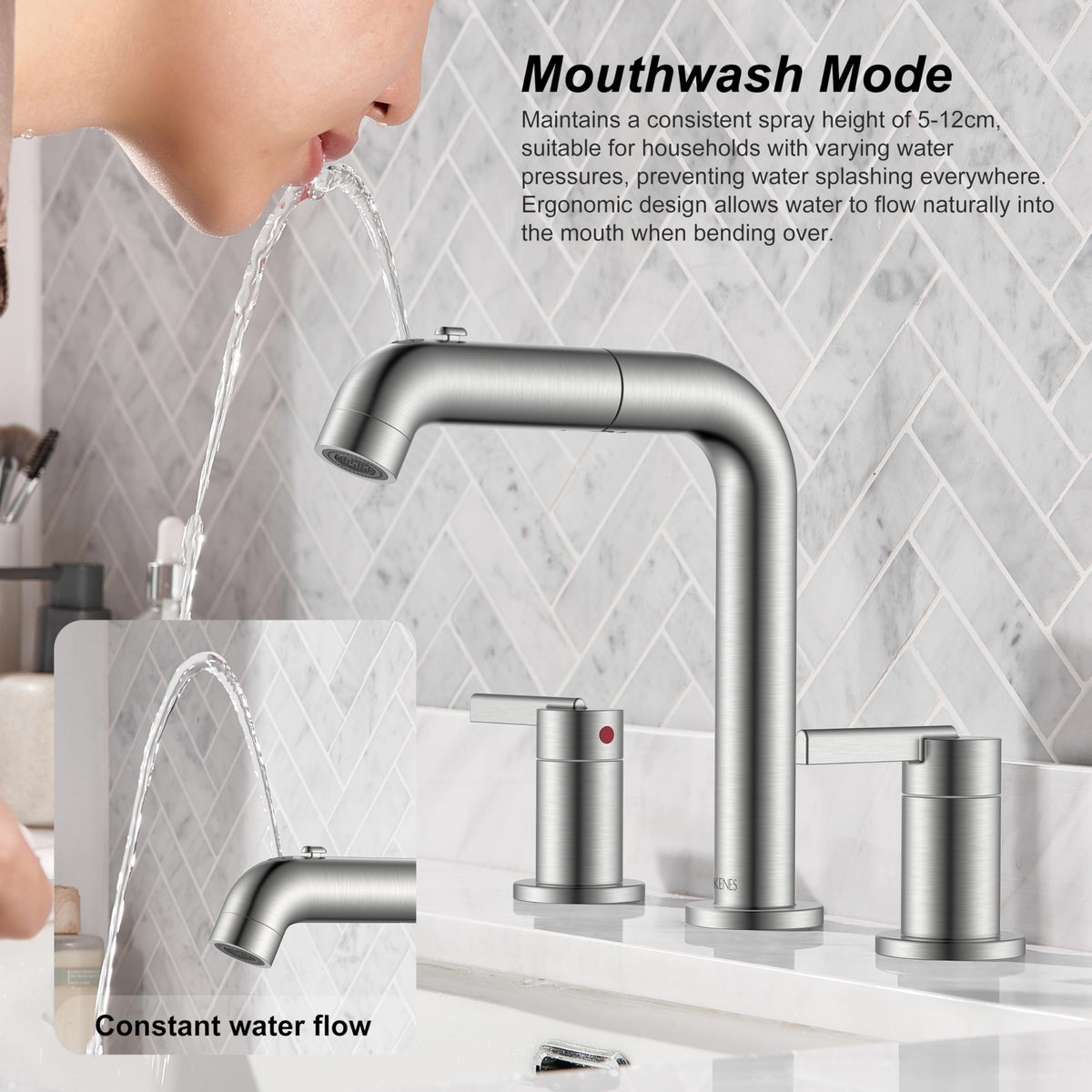 KENES LJ-9058A pop-up drain close-up for clean, tool-free maintenance.