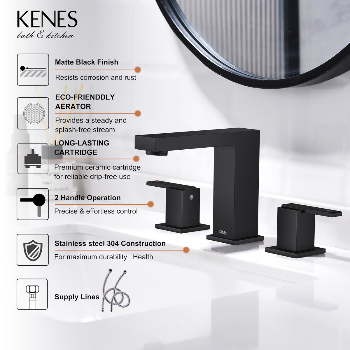 KENES matte black finish resists fingerprints for easy cleaning.