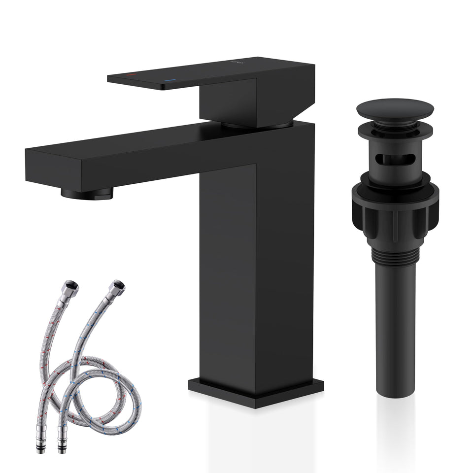 KENES matte black single-handle faucet front view adds modern style.