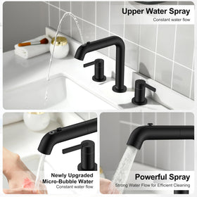 KENES matte black sprayer function soft bubble view emphasizes gentle cleaning.