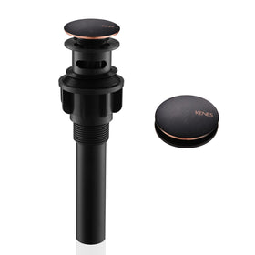 KENES oil rubbed bronze pop-up drain with overflow close-up shows durable, scratch-resistant finish.