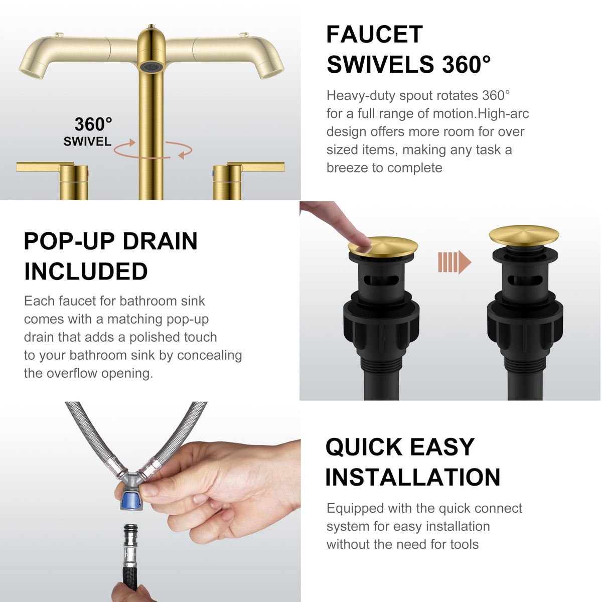 KENES 3-hole 6-16 inch widespread installation compatible with common vanities.