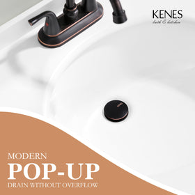 KENES pop-up sink drain assembly shown for easy tool-free installation