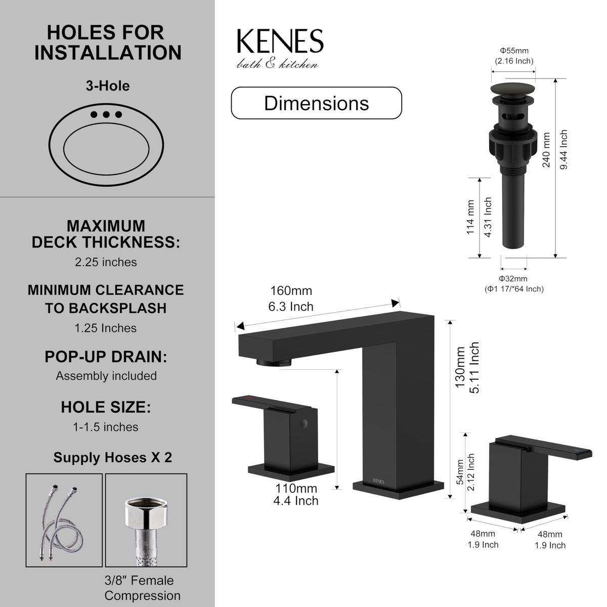 KENES supply lines include durable 304 stainless steel components.