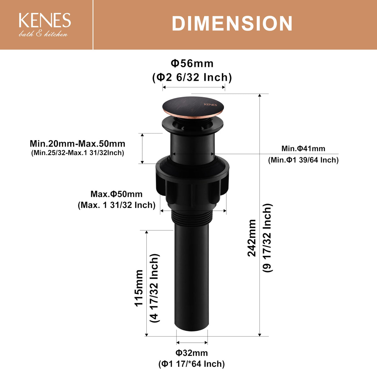 KENES universal 1-3/4 inch drain fits most sinks