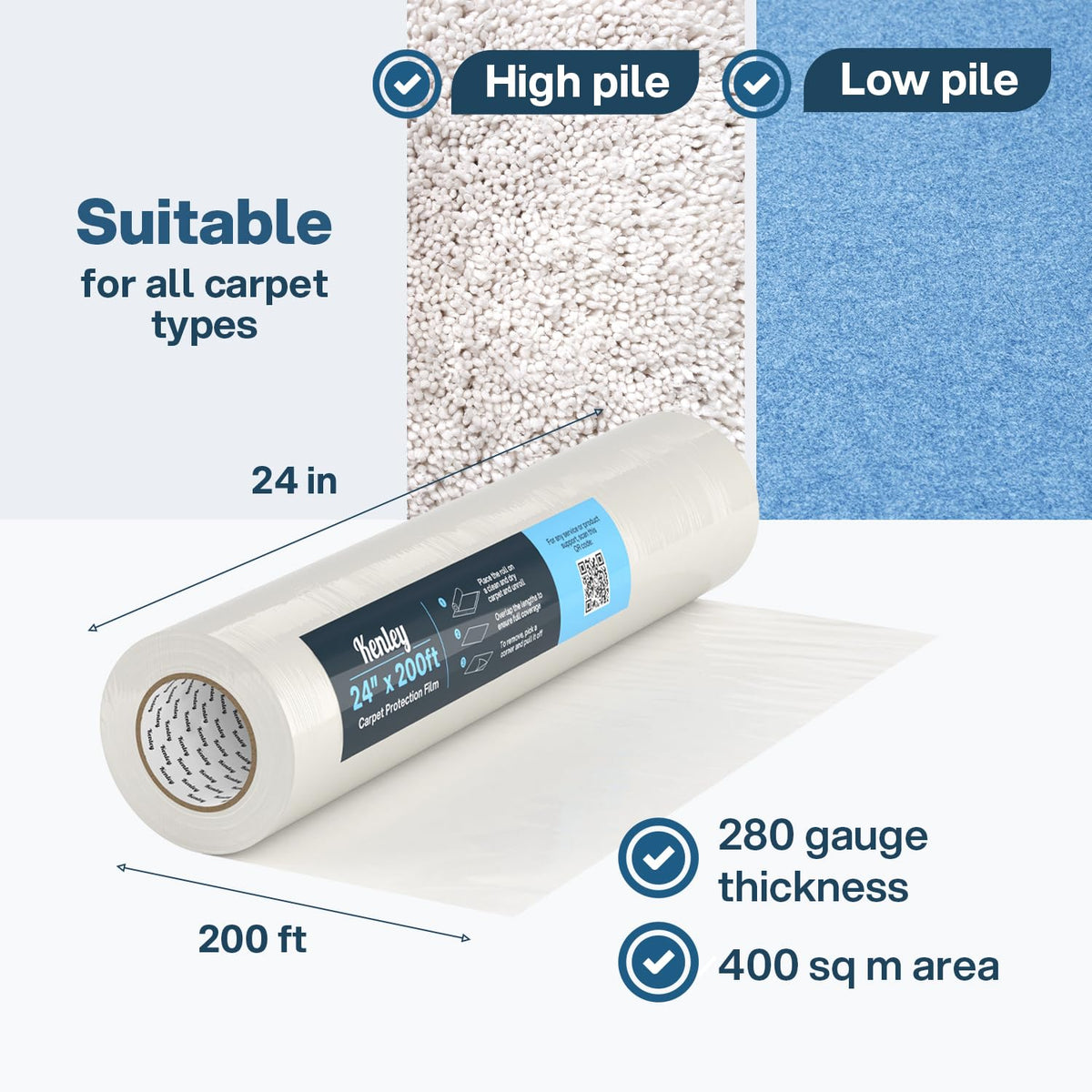 Kenley protection film suited for synthetic carpets and stairs during renovations