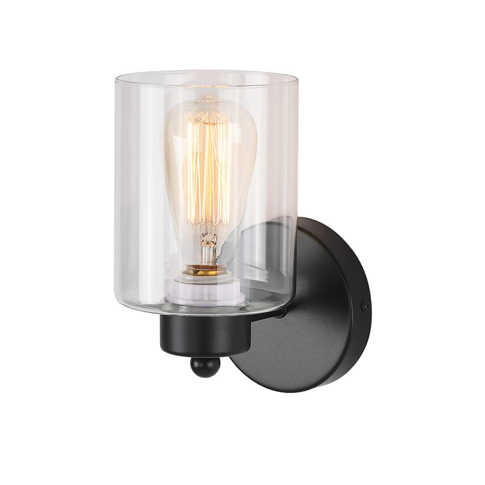 KENMI 1-light matte black sconce with clear glass shade for bathrooms