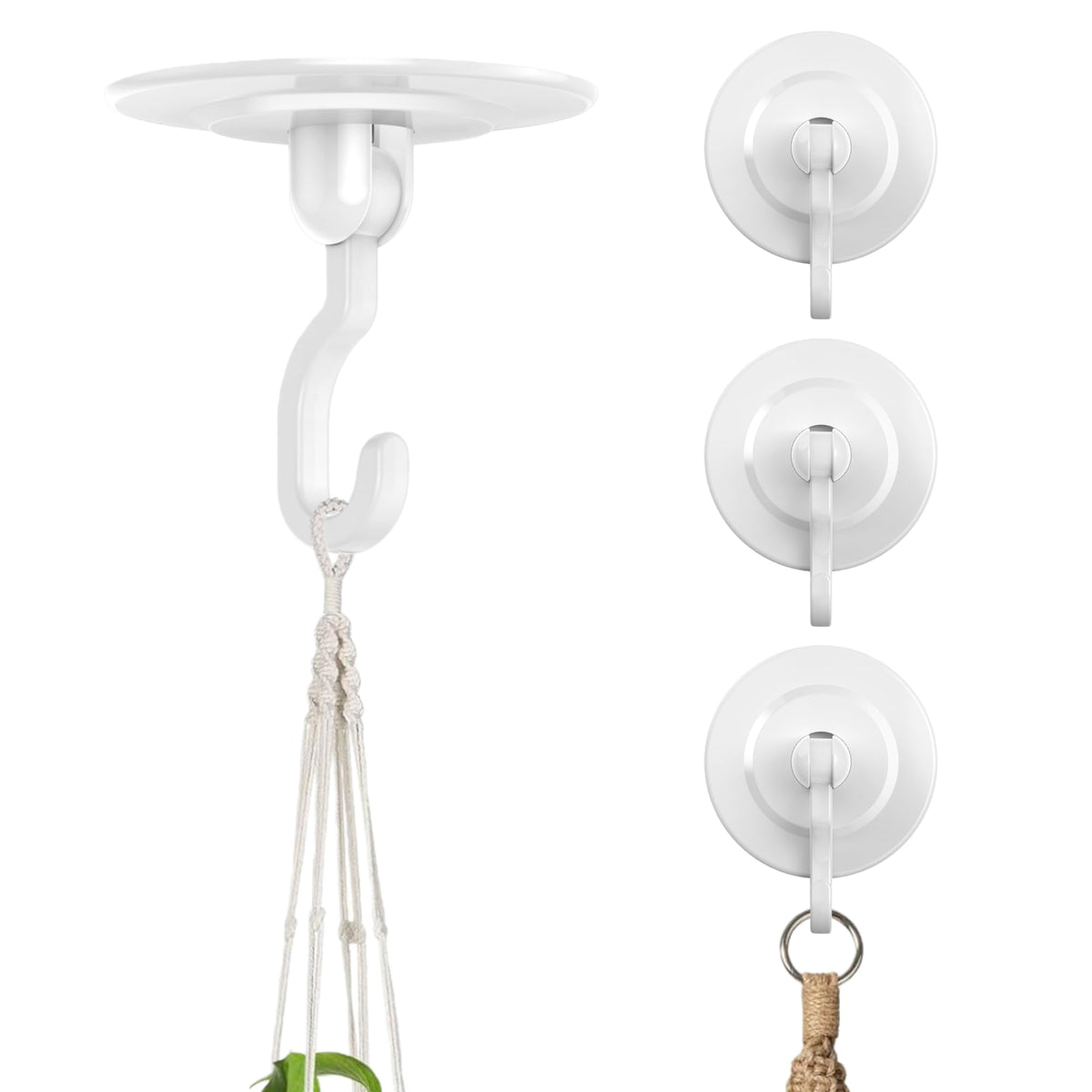 Keno adhesive hook with 360° rotating disc for versatile wall or ceiling setups.