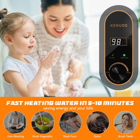 L-shaped heating tube boosts surface area for faster hot water delivery.