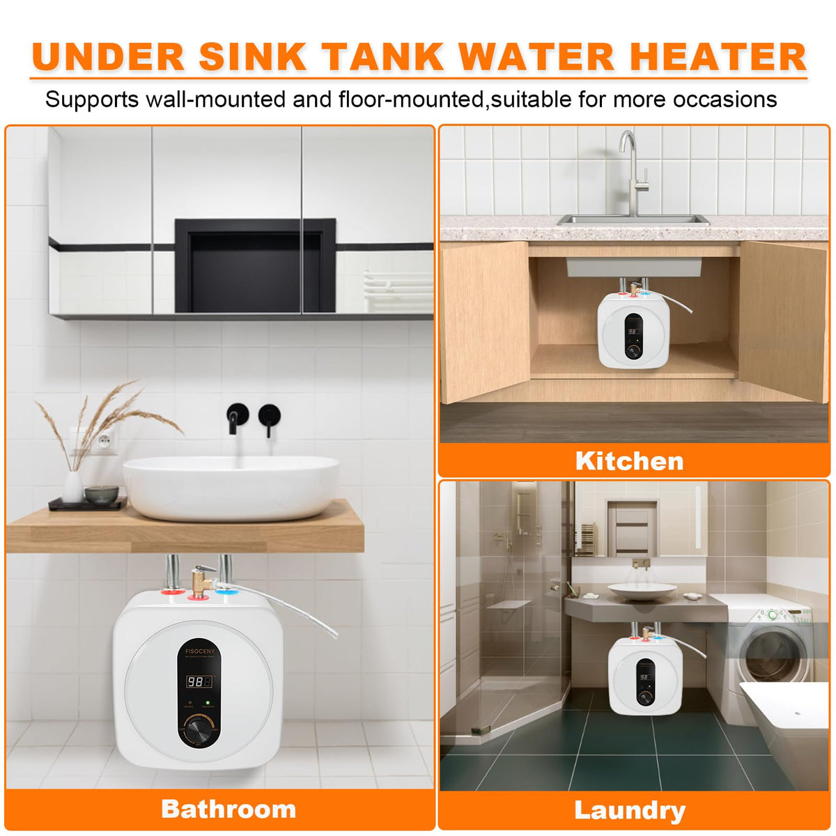 Adjustable knob sets 86–149°F for versatile hot water control.