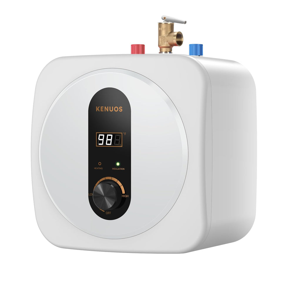 KENUOS under-sink heater with LED display shows live temperature for quick checks.