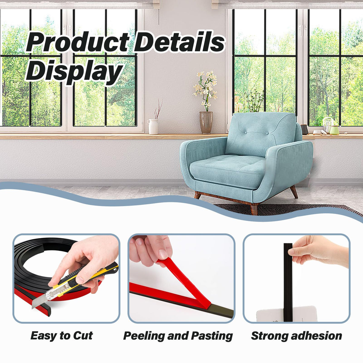 KEOHOLI adhesive tape provides durable hold for window grids.