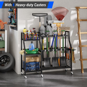 Keomaisyto garden tool organizer rust-proof frame resists corrosion outdoors.