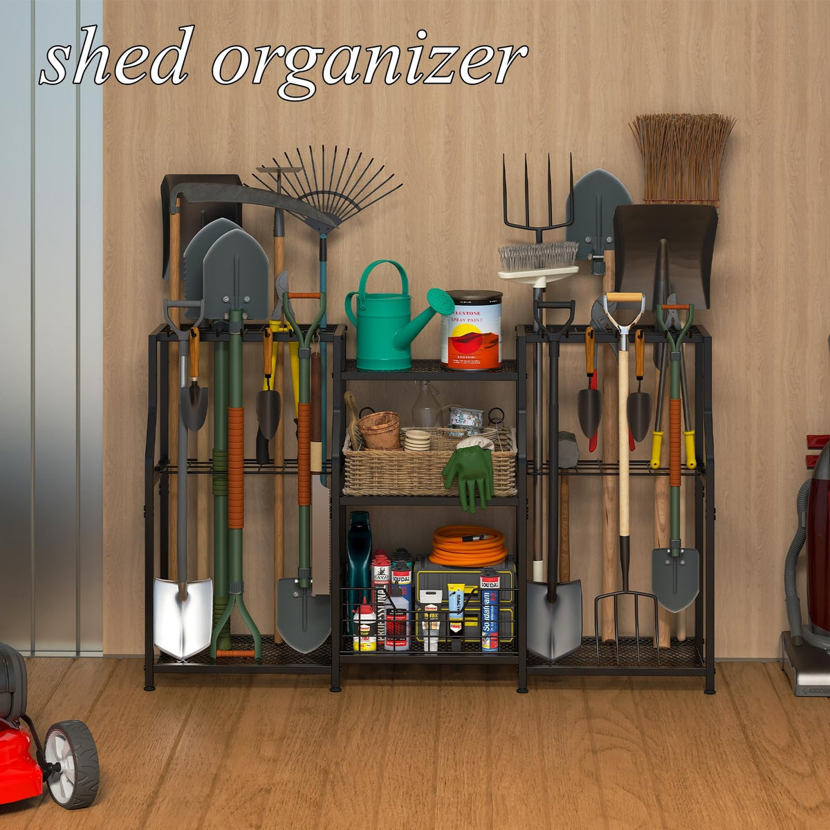 Keomaisyto Garden Tool Organizer storage basket secures items during movement.