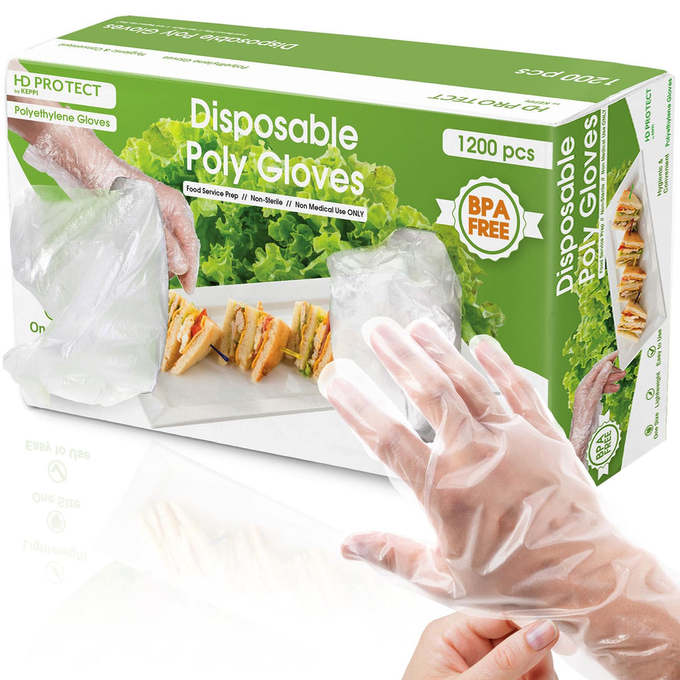 Keppi bulk gloves in a dispenser box for safe food handling and efficiency.