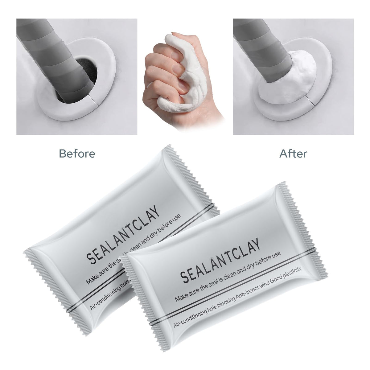 KEPTFIT sealing clay in a soft moldable state for easy wall hole repairs.