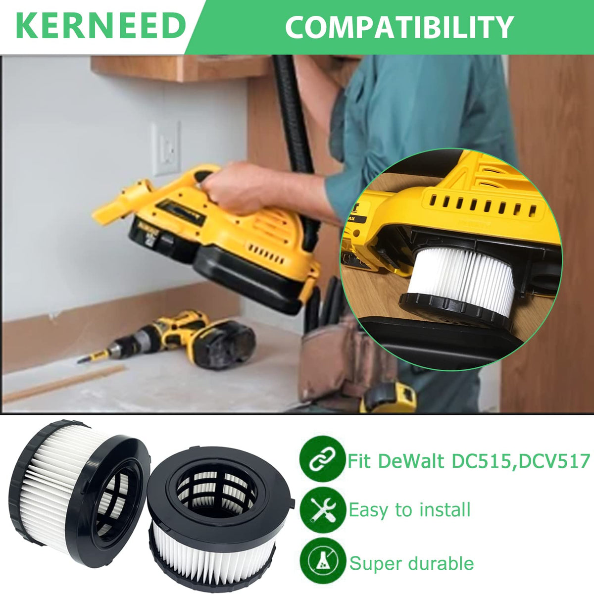 Kerneed DC5151H pleated filter close-up highlighting filtration surface.