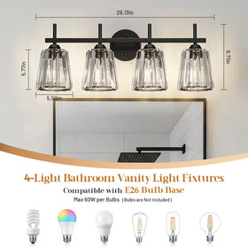 KernLite black 4-light vanity fixture shown for stylish task lighting.