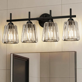 KernLite crystal bathroom light over mirror illuminates vanity with clarity.
