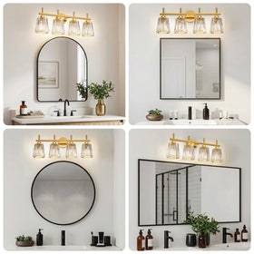 KernLite gold finish wall light enhances bathroom decor with timeless warmth.