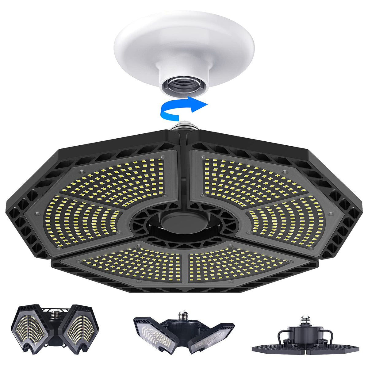 KERNOWO LED three-panel garage light delivers broad, even illumination.