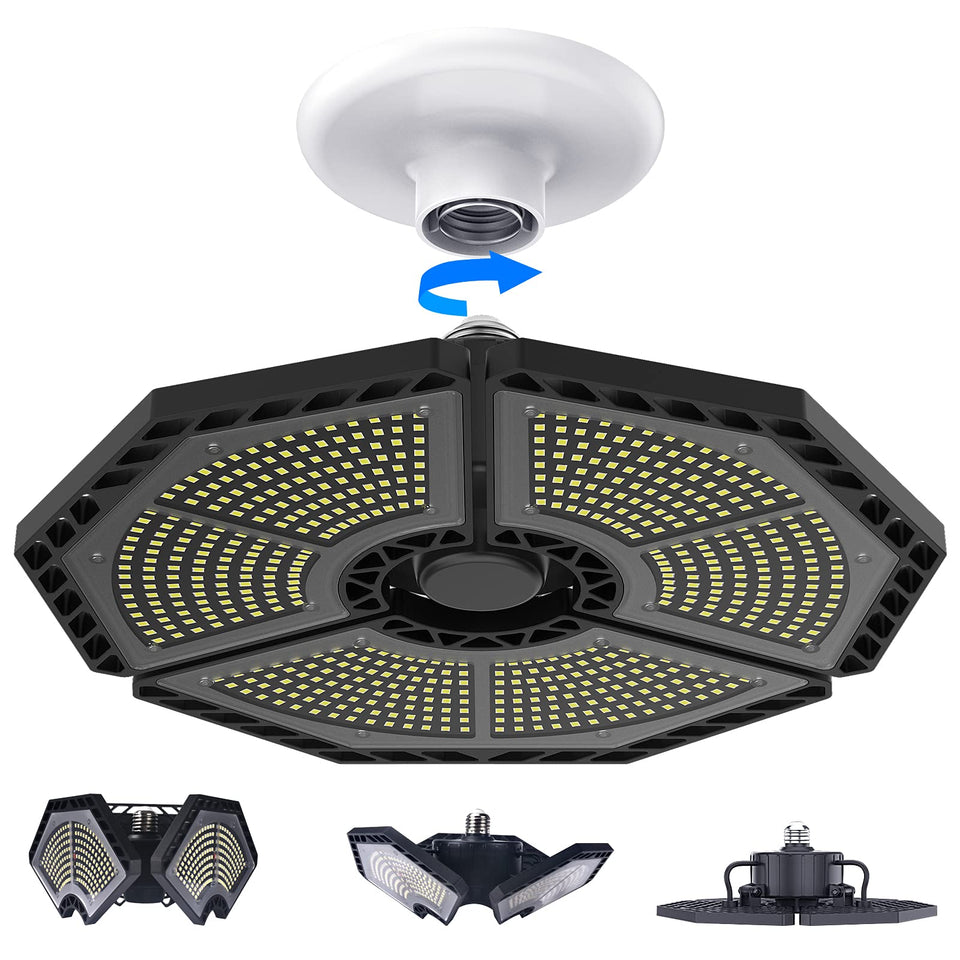 KERNOWO LED three-panel garage light delivers broad, even illumination.