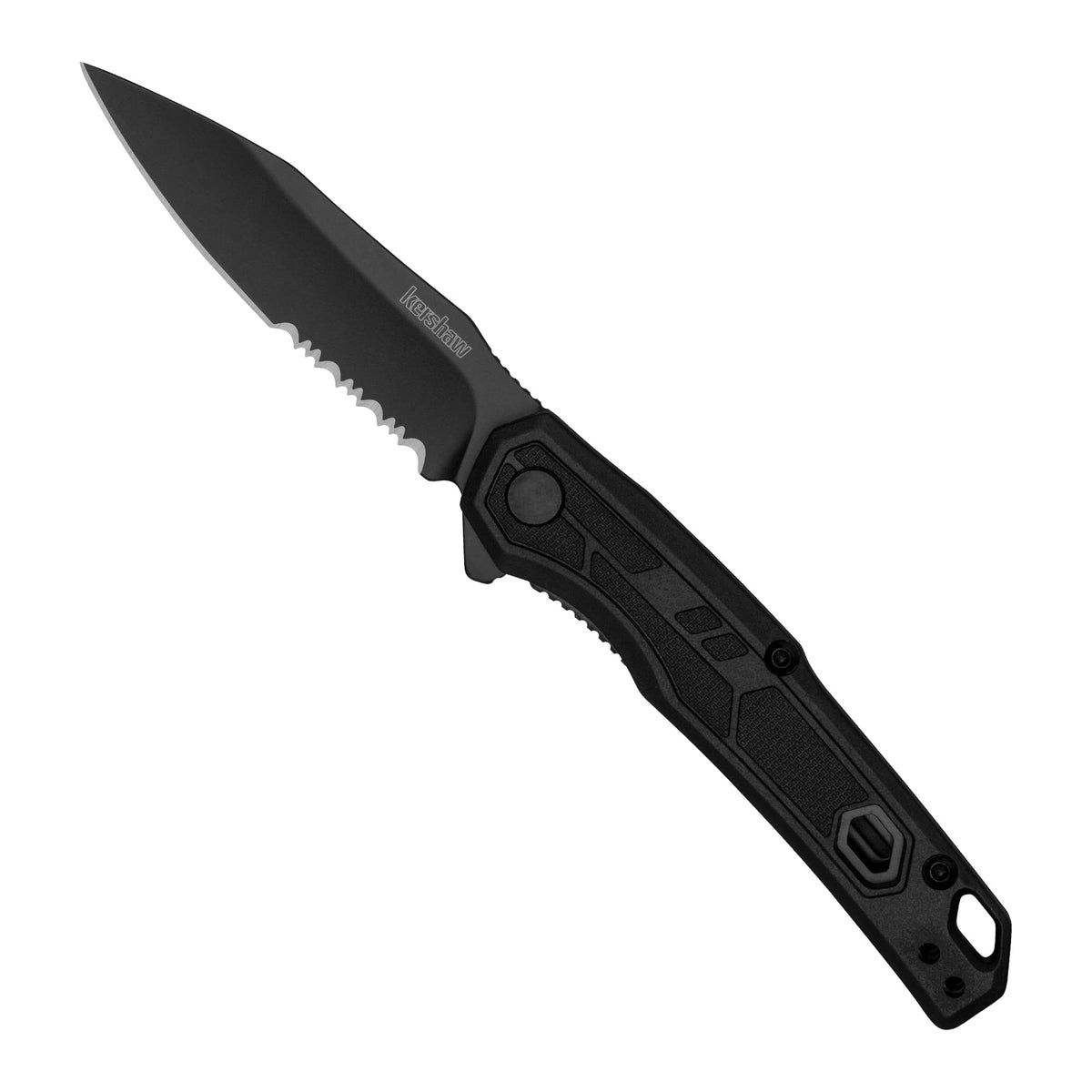 Kershaw Appa blade closeup highlighting edge retention and serration.