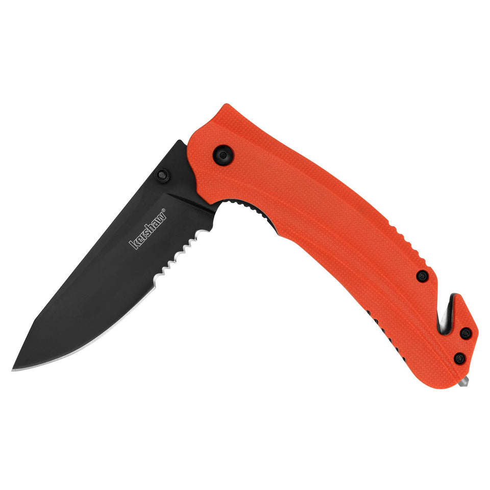 Kershaw Barricade serrated blade open for quick rescue cuts