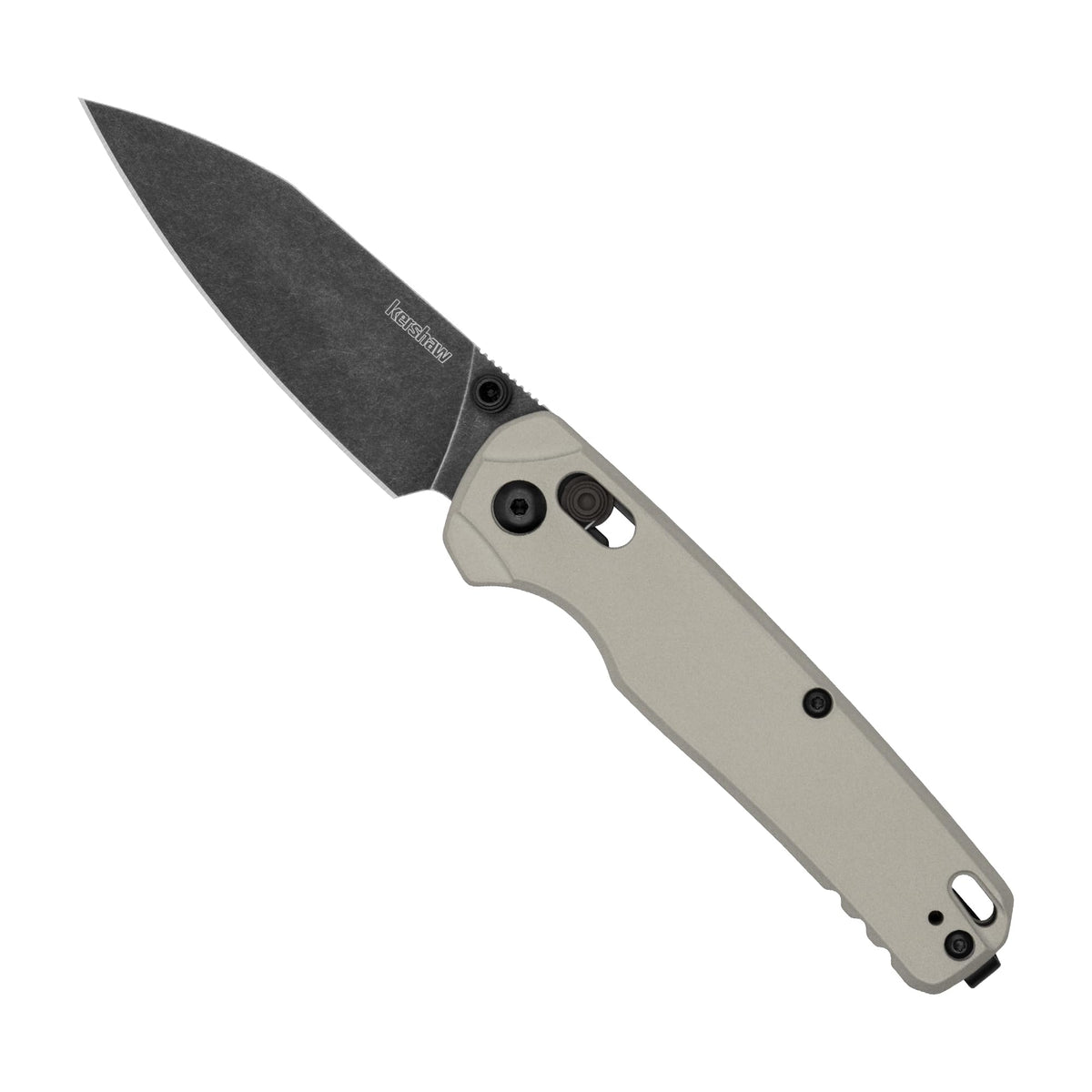 Kershaw Bel Air with bright nickel Cerakote handle offers lightweight, secure grip.