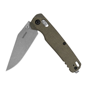 Kershaw Bel Air olive canvas micarta handle for secure, comfortable daily carry.