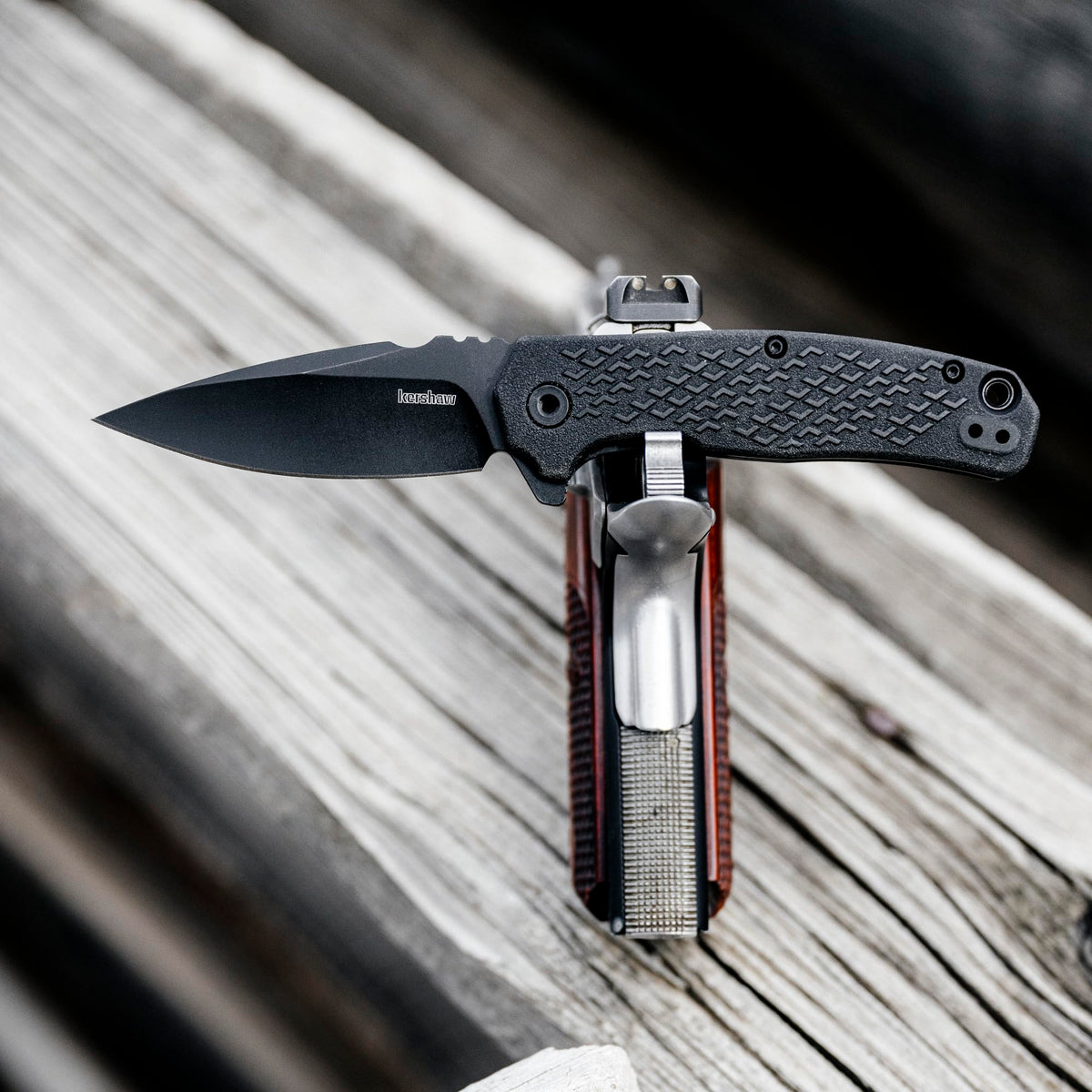 Kershaw Conduit blade close-up highlighting 8Cr13MoV edge retention