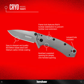 Close-up of the 2.75-inch drop-point blade with carbo-nitride coating for durability.