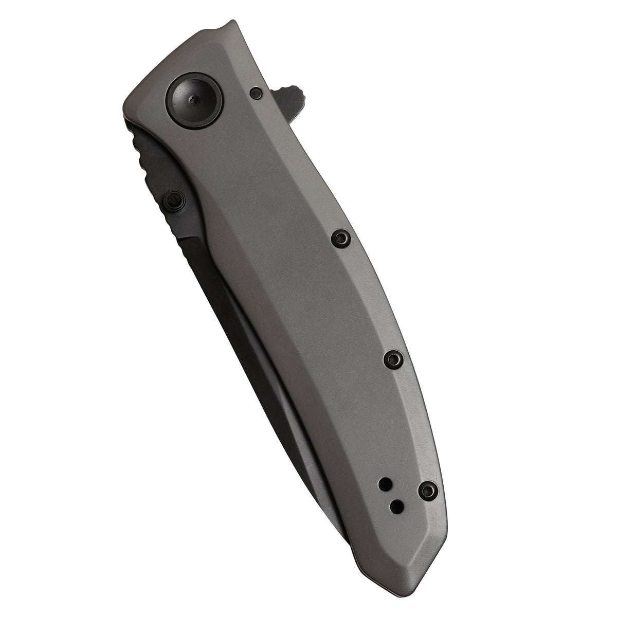 Kershaw Grid handle texture with gray titanium coating for secure grip.
