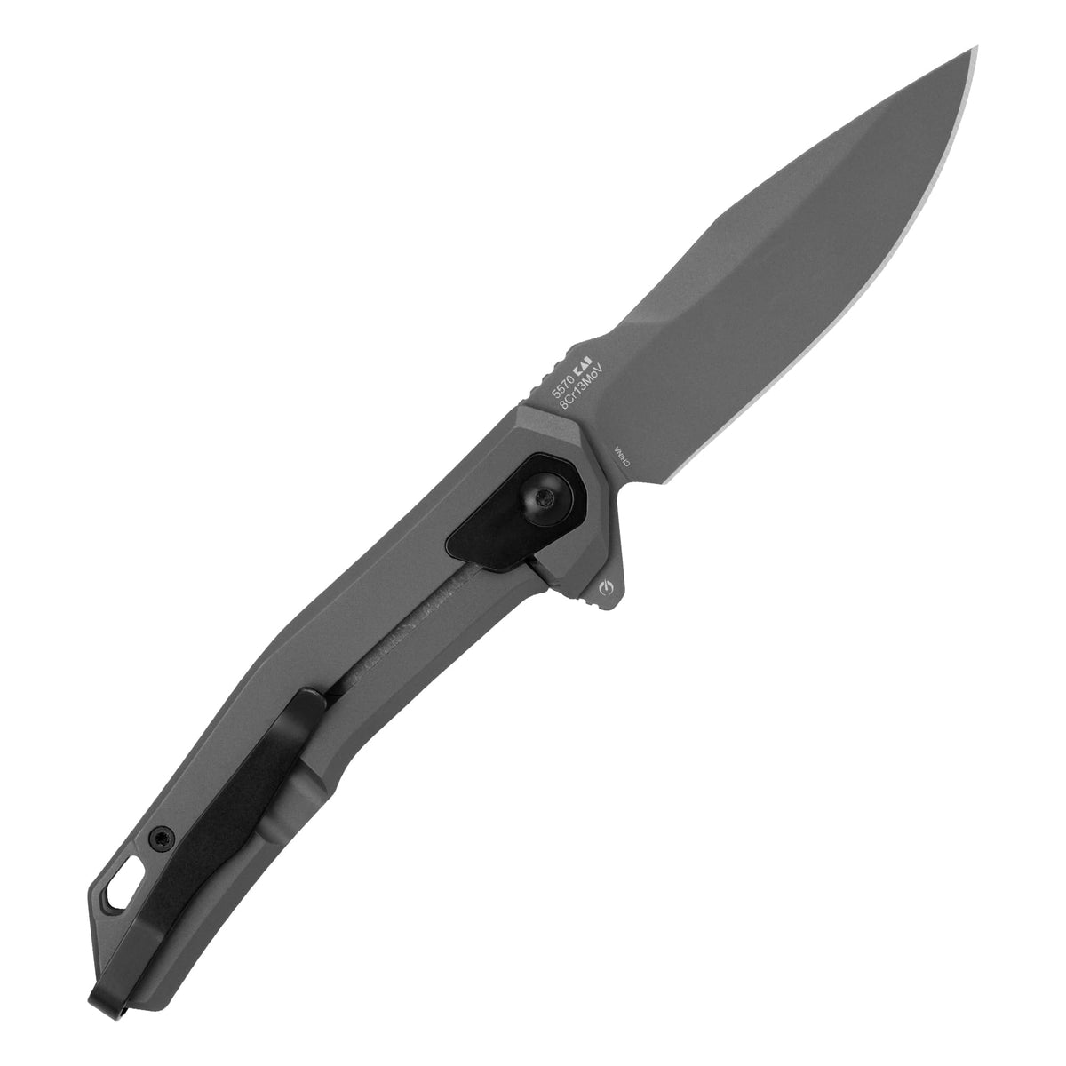 Kershaw Helitack gray PVD finish enhances durability and style