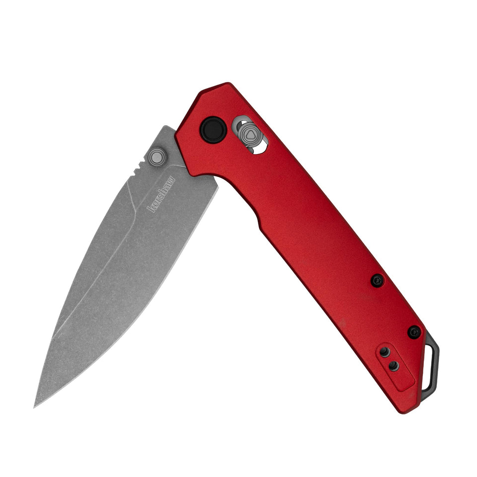 Kershaw Iridium pocket knife with red handle for everyday carry and style.