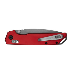 Kershaw Iridium with 3.4-inch spear-point blade in D2 steel for durable cutting tasks.
