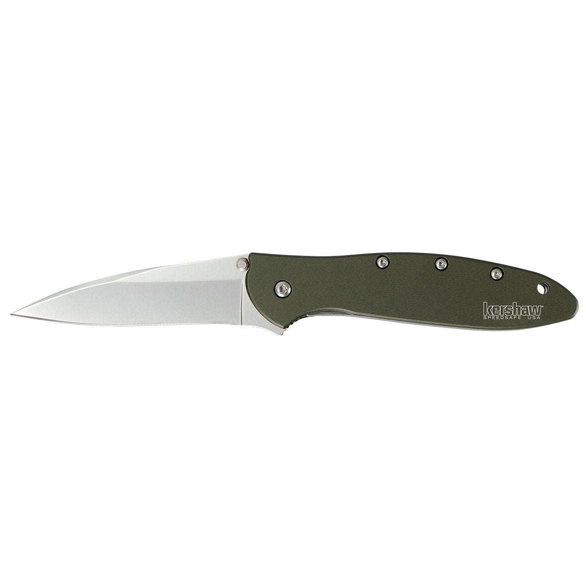 Kershaw Leek olive handle close-up showing durable anodized finish