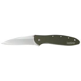 Kershaw Leek olive handle close-up showing durable anodized finish