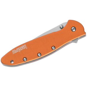 Orange anodized aluminum handle provides a secure, comfortable grip on the Leek