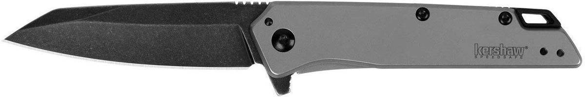 Kershaw Misdirect stainless steel blade with BlackWash finish and edge durability.